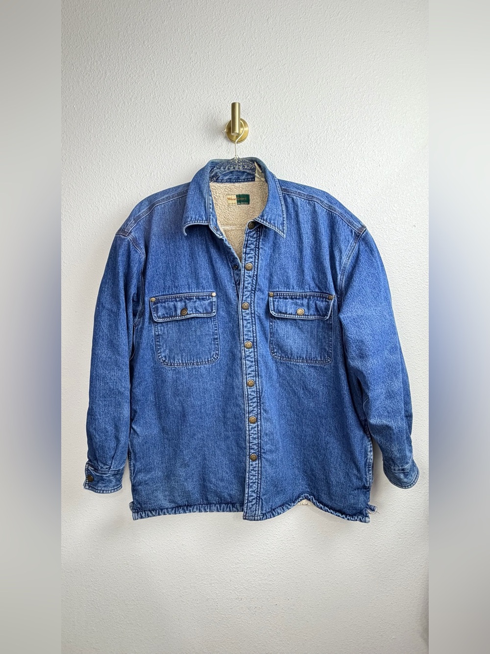 WearGuard VTG Classic Button-Down Workwear Blue Denim Sherpa-Lined Jacket Size L